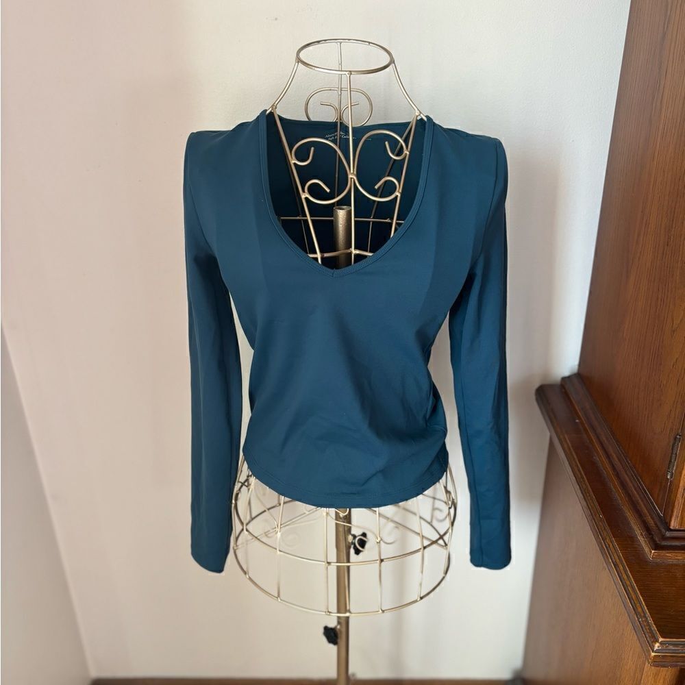 Abercrombie & Fitch Soft A&F Collection Long Sleeve V Neck Top Small Teal